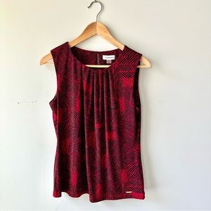 Calvin Klein Red Black Geometric Design Sleeveless Top Size Petite Large